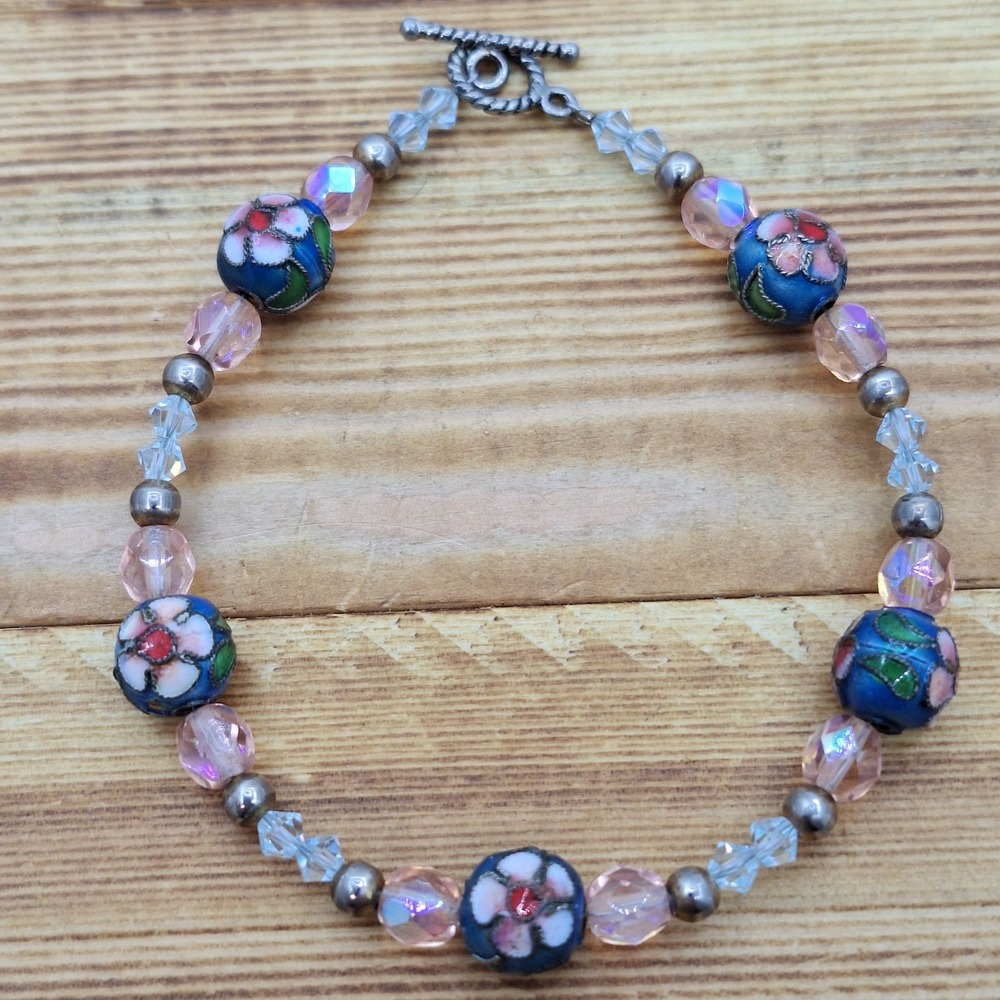 VINTAGE JEWELRY CLOISONNÉ BRACELET ENAMEL BRASS TONE METAL ESTATE